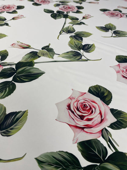 Pink Rose White Pattern Floral Fabric