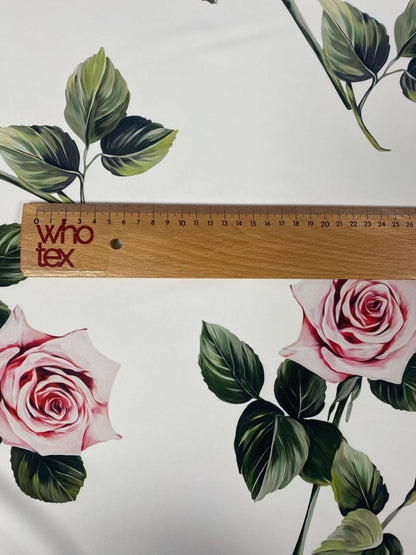 Pink Rose White Pattern Floral Fabric – Multiple Fabric Options, Sold by Metre