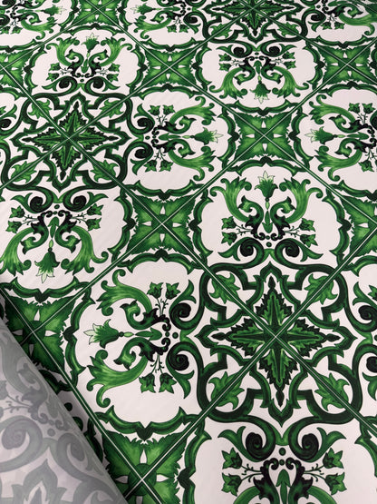 Green Baroque Tile Pattern Fabric