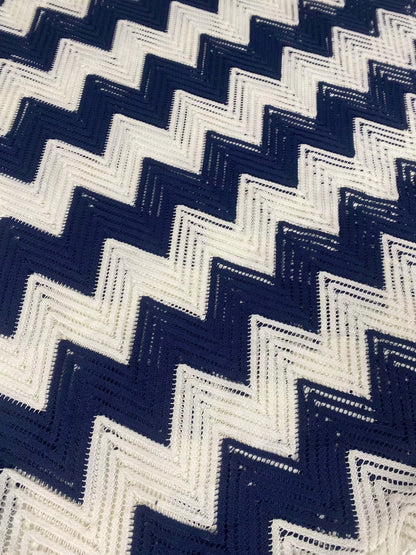 White Navy Zigzag Mesh Fabric for Fashion and Craft Projects