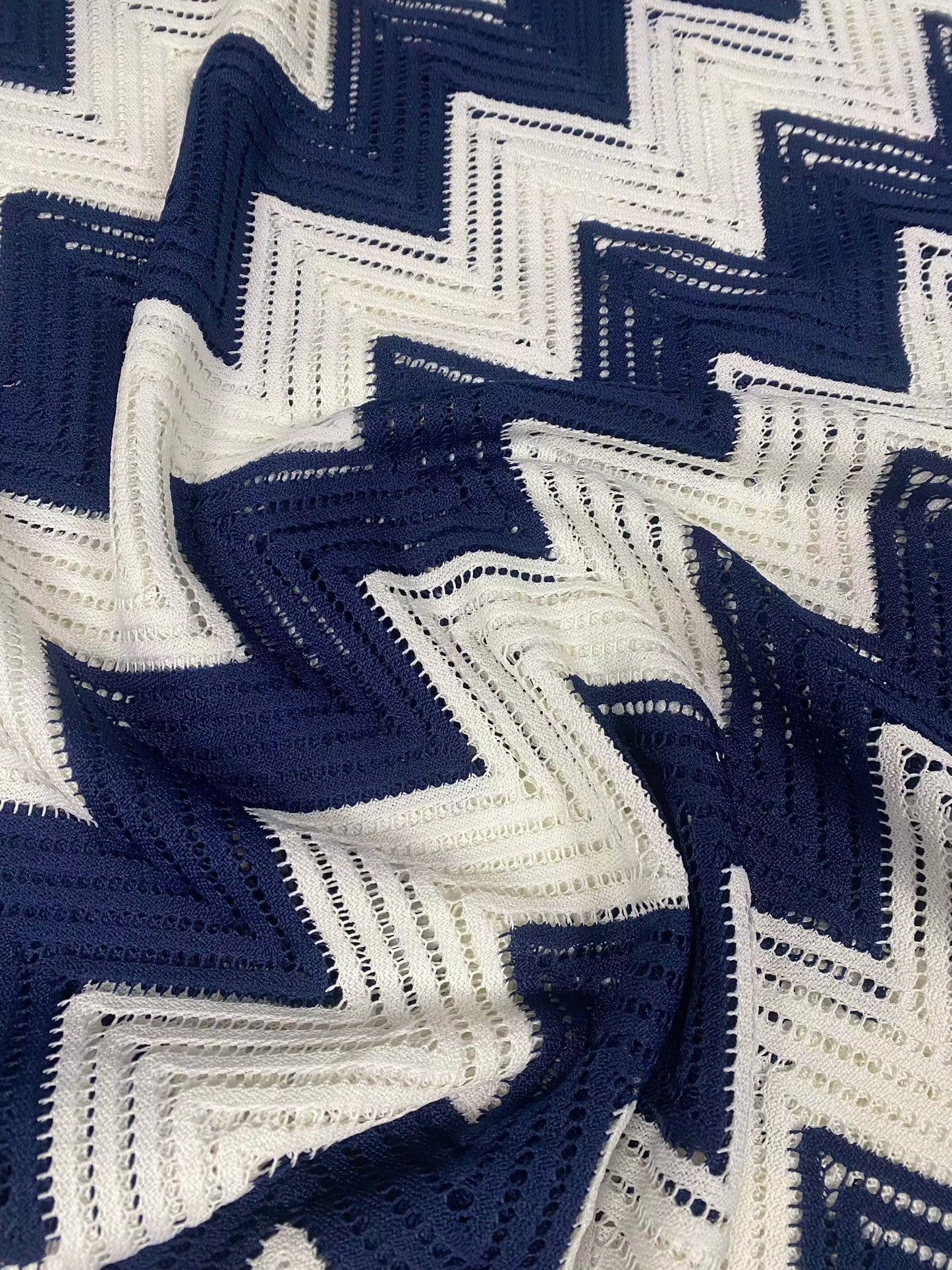 White Navy Zigzag Mesh Fabric for Fashion and Craft Projects