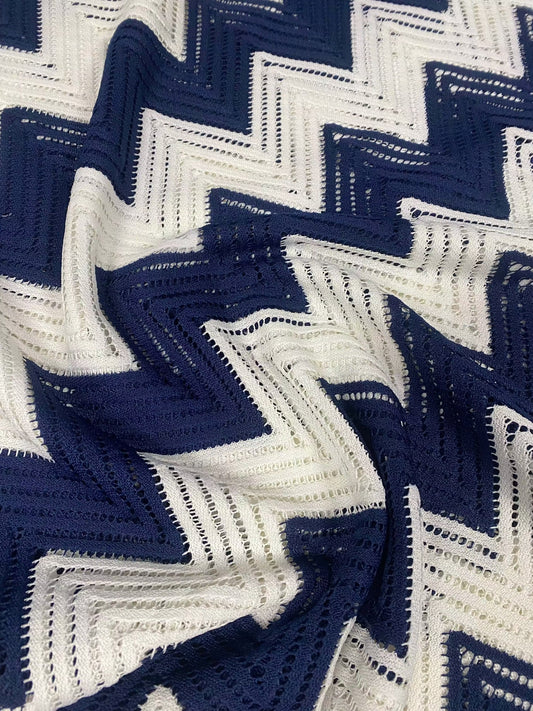 White Navy Zigzag Mesh Fabric for Fashion and Craft Projects