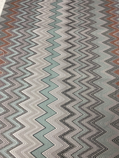 Geometric Chevron Pattern Fabric – Soft Textured Knit in Mint, Black & Rust Tones for Apparel and Home Decor