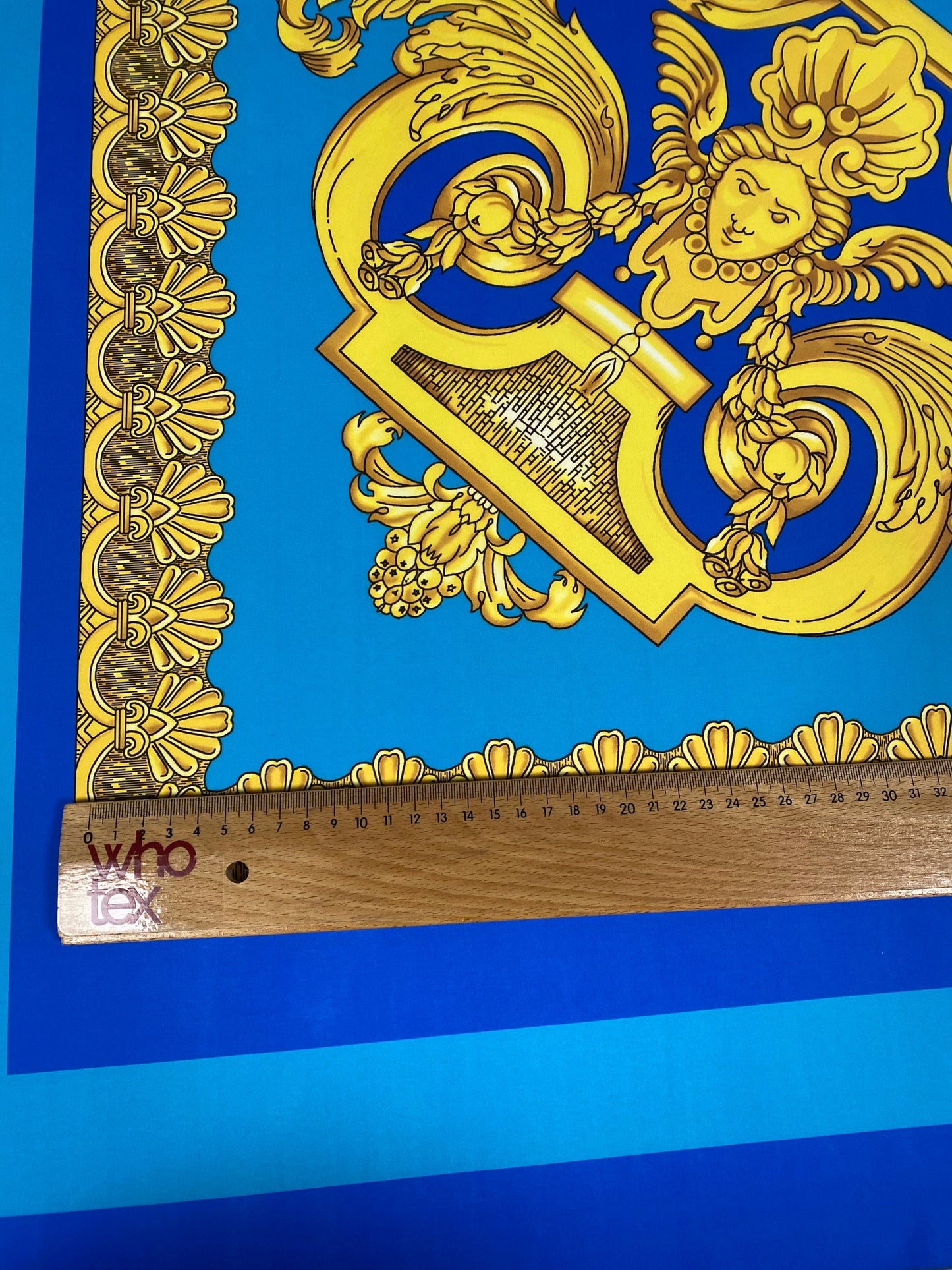 Blue & Gold Baroque Crepe Fabric by the Metre – Luxury