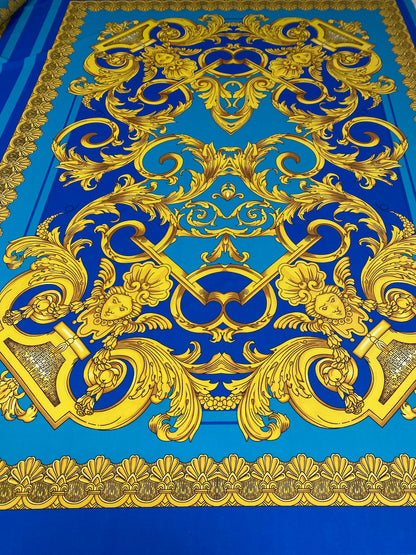 Blue & Gold Baroque Crepe Fabric by the Metre – Luxury