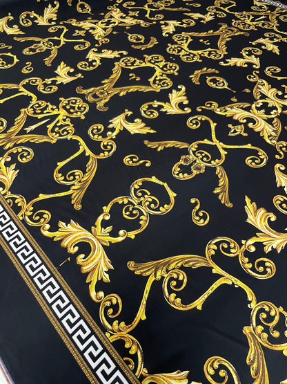 Black & Gold Baroque Crepe Fabric by the Metre – Luxury
