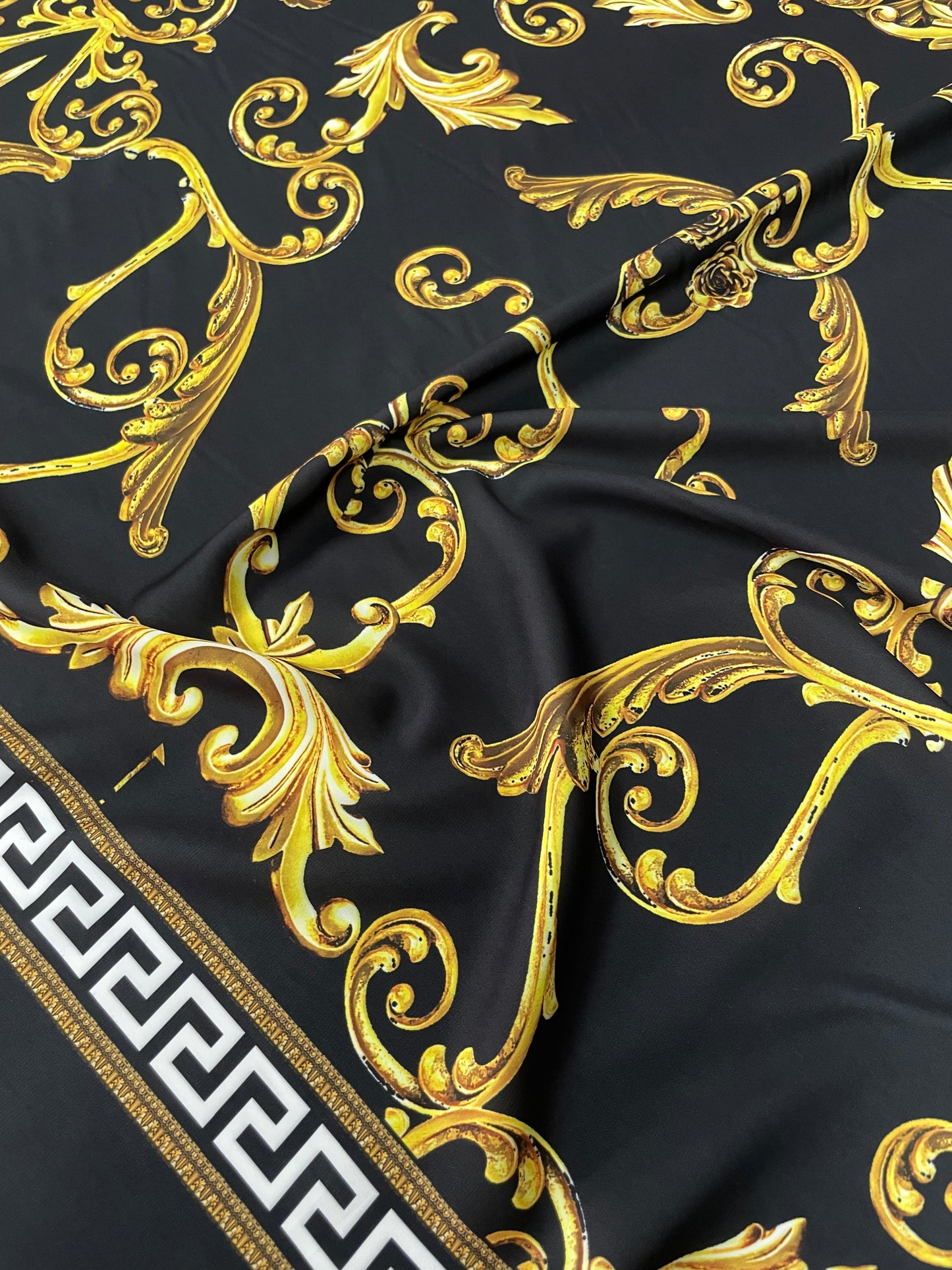 Black & Gold Baroque Crepe Fabric by the Metre – Luxury