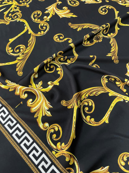 Black & Gold Baroque Crepe Fabric by the Metre – Luxury