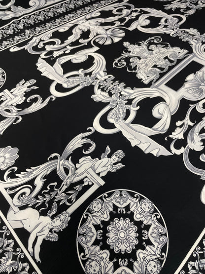 Black & White Baroque Crepe Fabric by the Metre – Elegant