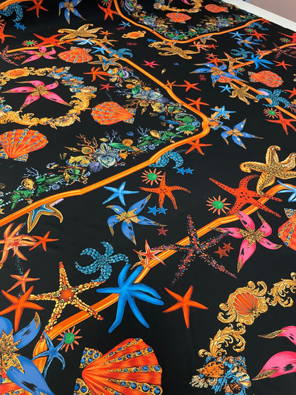 Starfish & Seashell Crepe Fabric by the Metre – Vibrant
