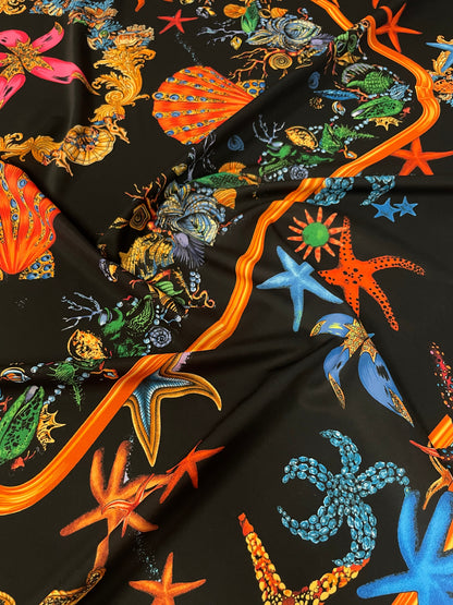 Starfish & Seashell Crepe Fabric by the Metre – Vibrant