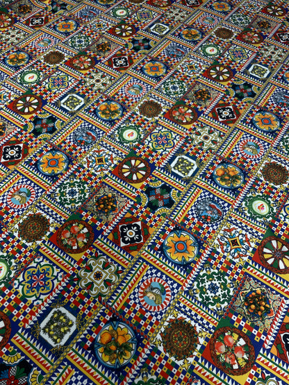 Multicolour Mosaic Tile Crepe Fabric by the Metre – Vibrant