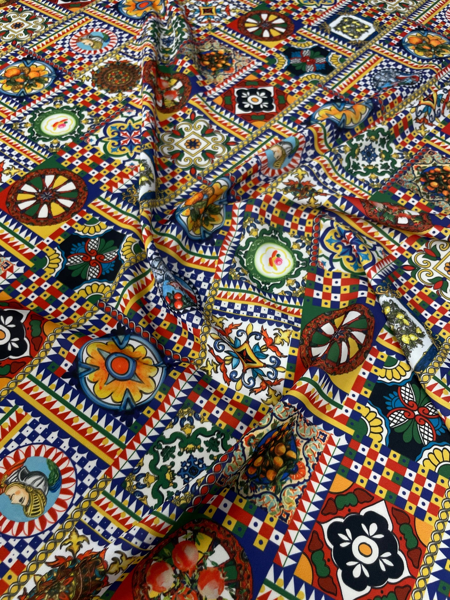 Multicolour Mosaic Tile Crepe Fabric by the Metre – Vibrant