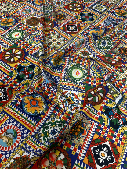 Multicolour Mosaic Tile Crepe Fabric by the Metre – Vibrant