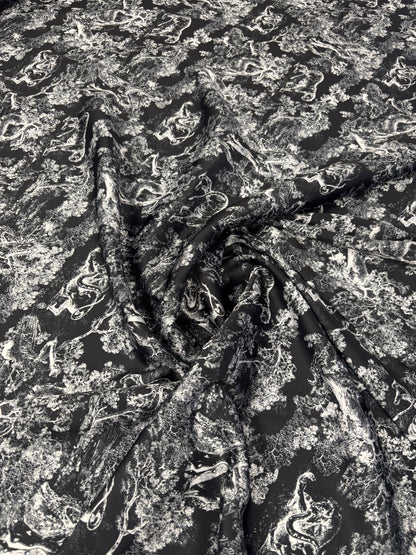 Black & White Satin Fabric by the Metre – Toile de Jouy Scenic