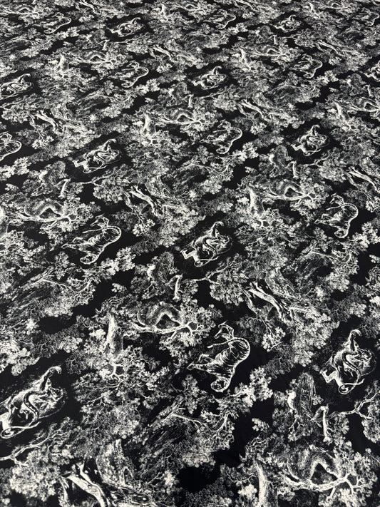 Black & White Satin Fabric by the Metre – Toile de Jouy Scenic