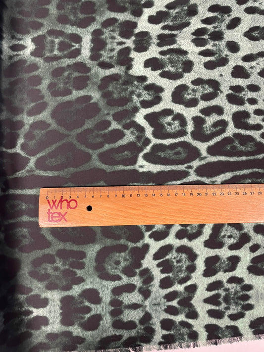 Green Leopard Print Satin Fabric by the Metre