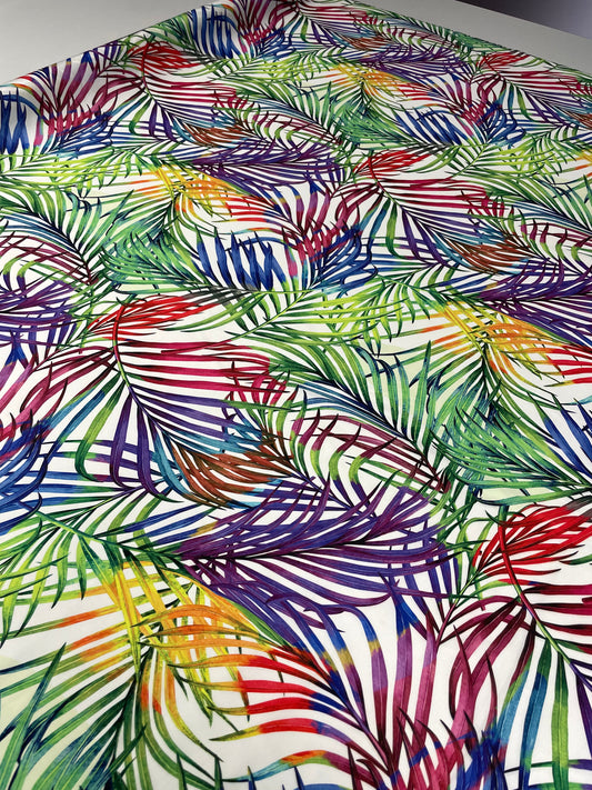 Tropical Multicolour Leaf Print Fabric by the Metre