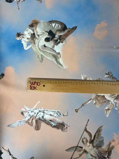 Sky Print Satin Fabric with Renaissance Angel Design