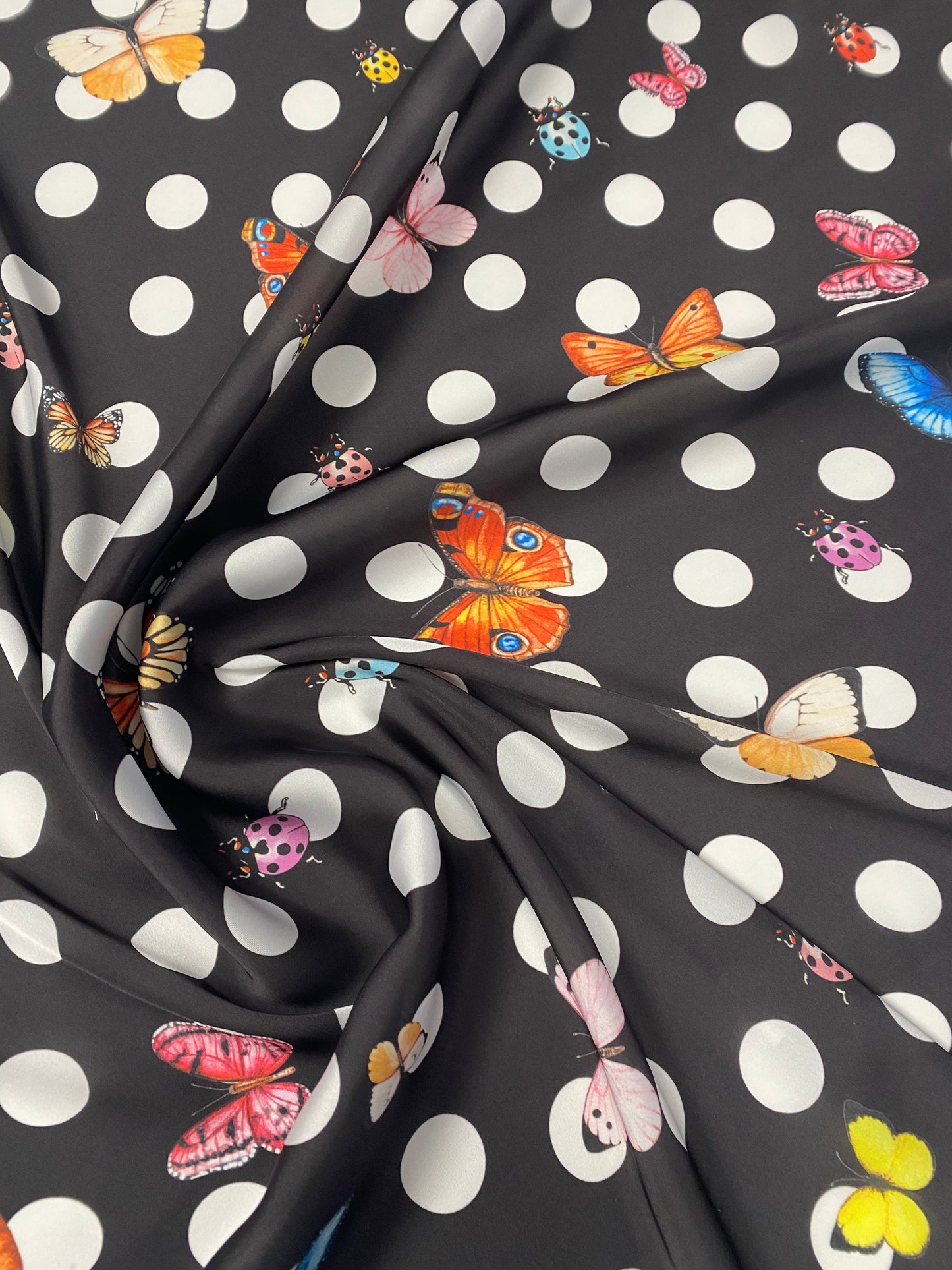 Polka Dot Butterfly Satin Fabric by the Metre