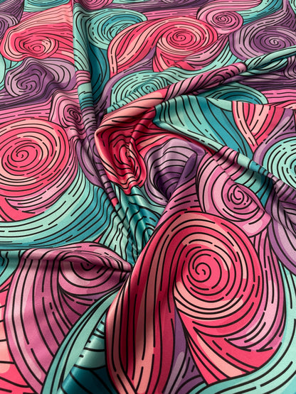 Abstract Swirl Print Spandex Fabric by the Metre
