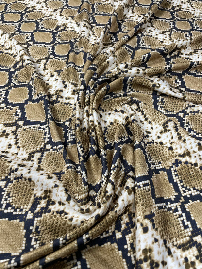 Snake Print Spandex Fabric in Brown Beige by the Metre
