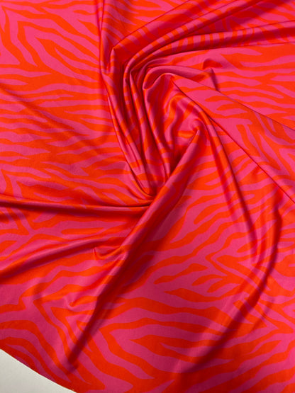 Red Pink Zebra Print Spandex Fabric by the Metre