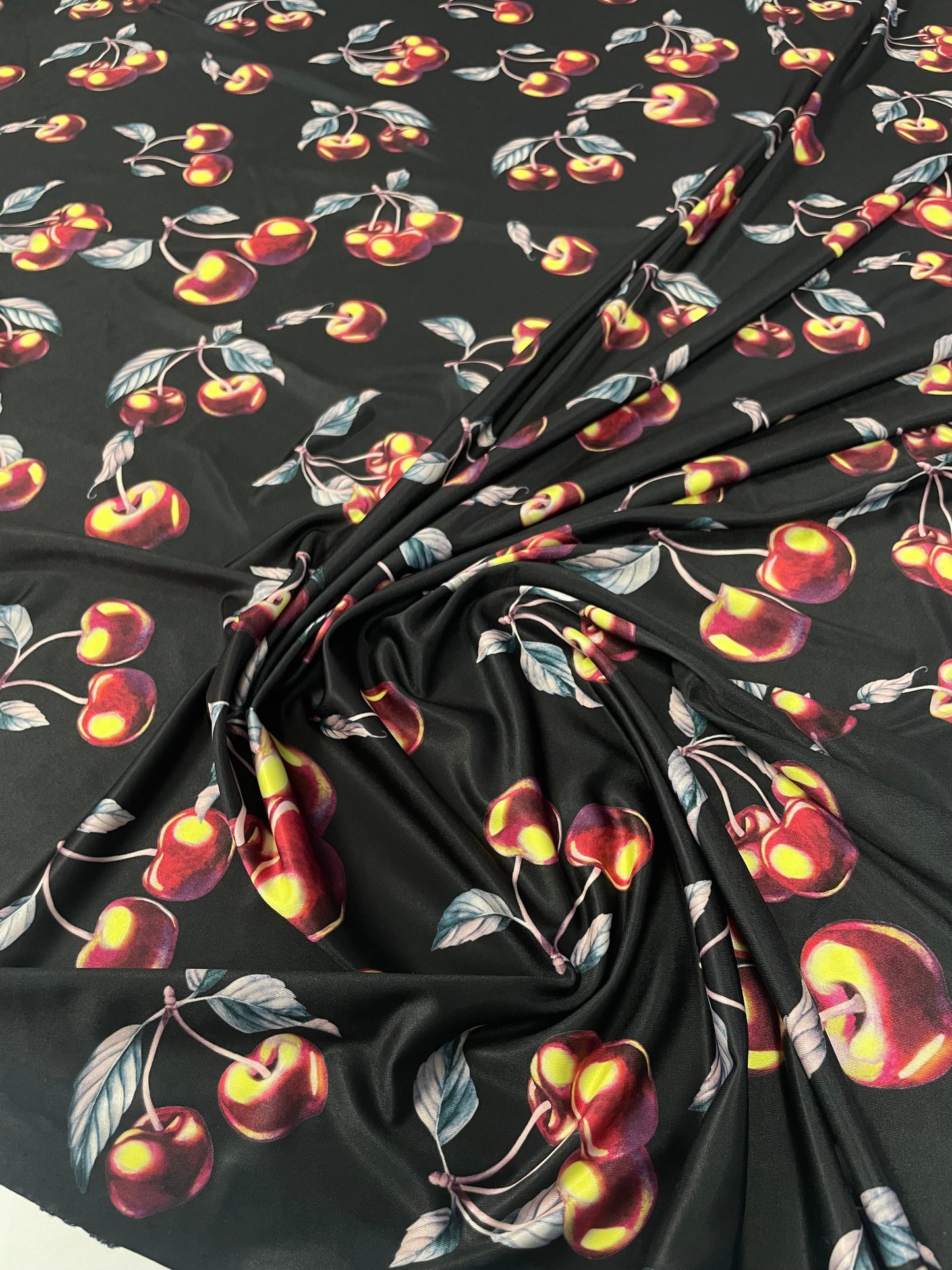 Black Cherry Print Fabric by the Metre