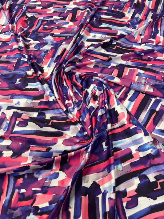 Abstract Geometric Spandex Fabric by the Metre – Purple Pink