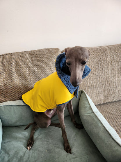 Rain Mac - Yellow Starfish & Blue Sherpa Lining