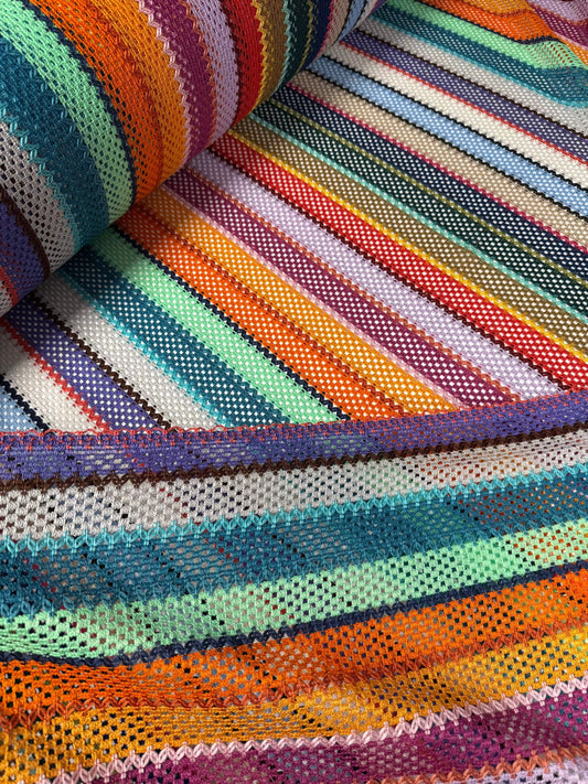 Colorful Knit Mesh Fabric with Striped Pattern