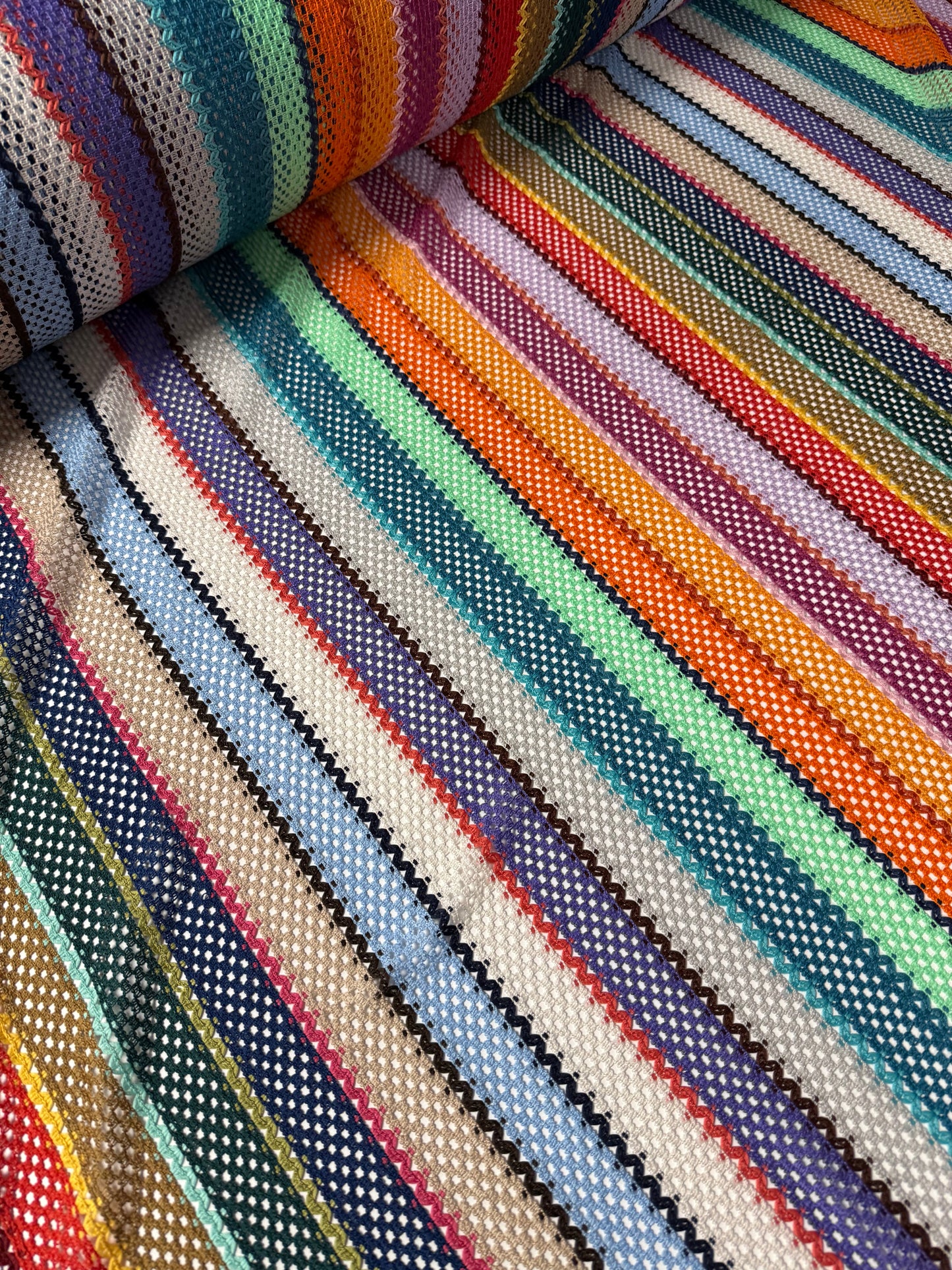 Colorful Knit Mesh Fabric with Striped Pattern