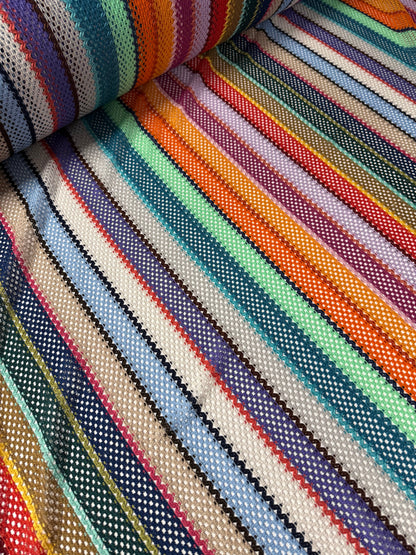 Colorful Knit Mesh Fabric with Striped Pattern
