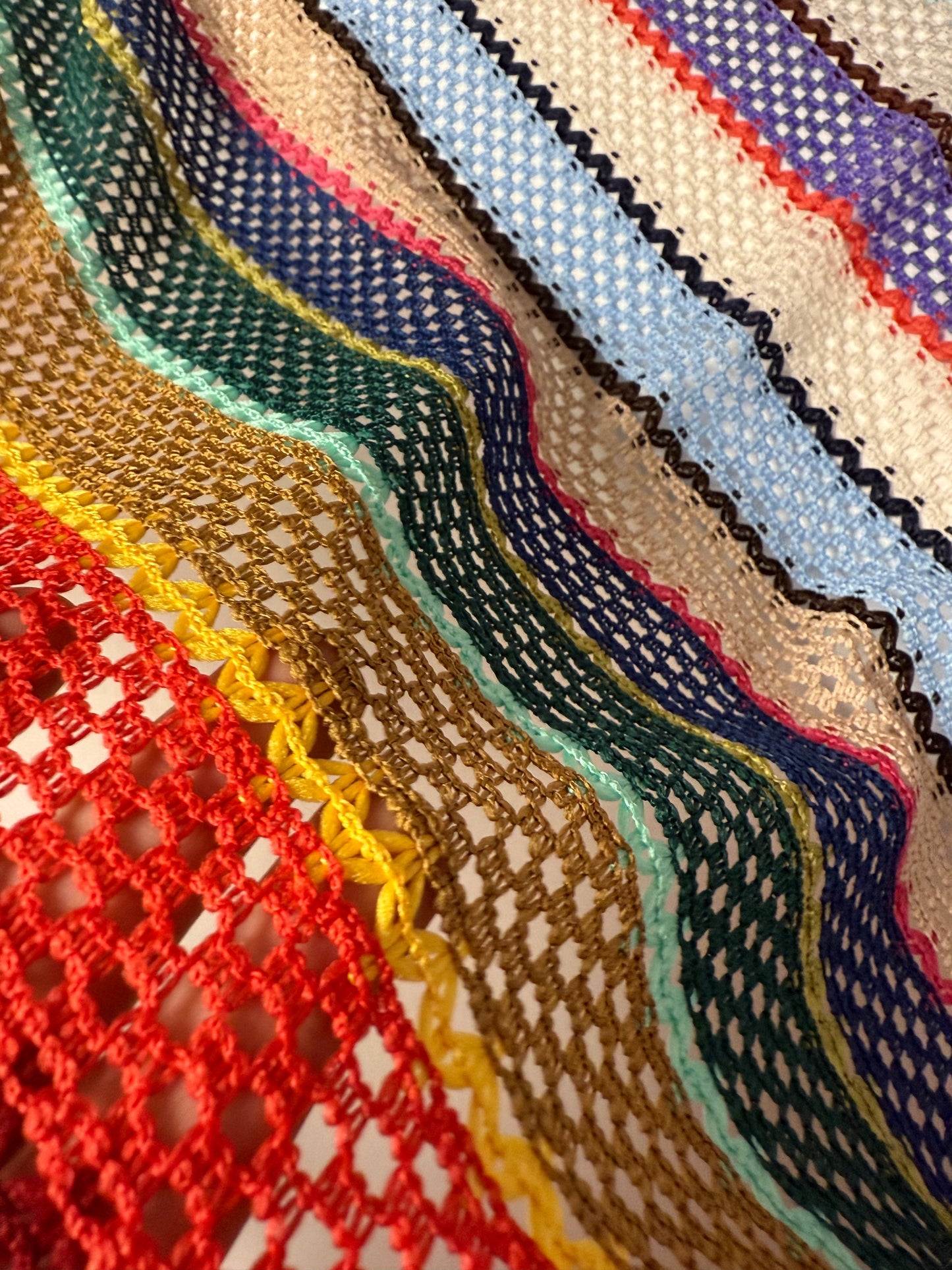Colorful Knit Mesh Fabric with Striped Pattern