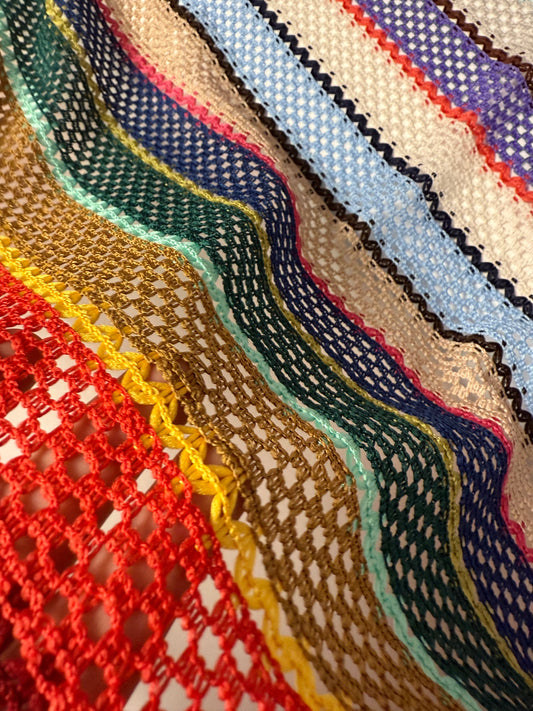Colorful Knit Mesh Fabric with Striped Pattern
