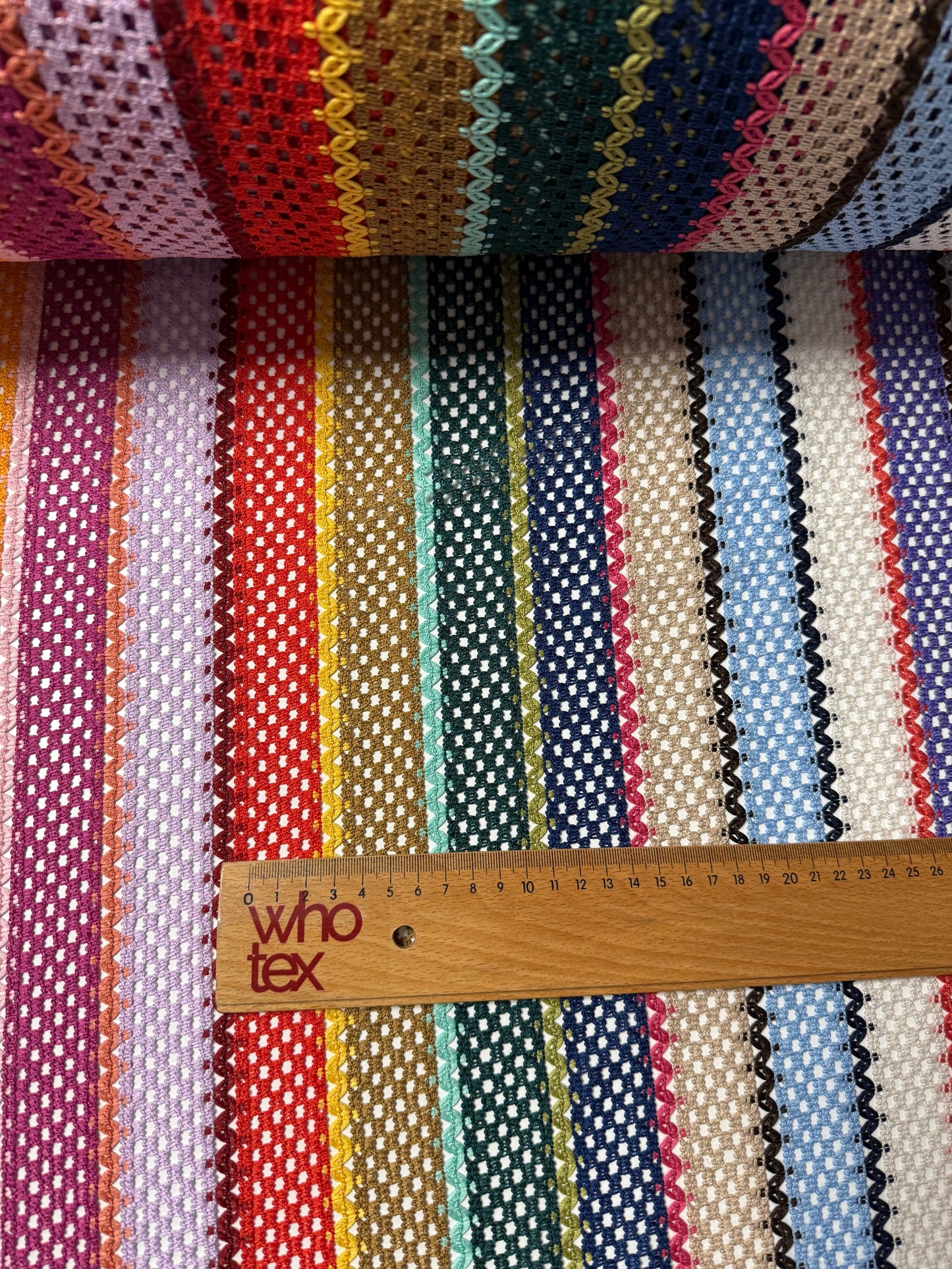 Colorful Knit Mesh Fabric with Striped Pattern