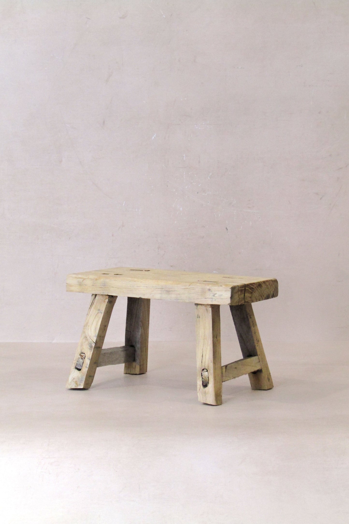 Vintage Rustic Elm Wood Stool - Small - No 28