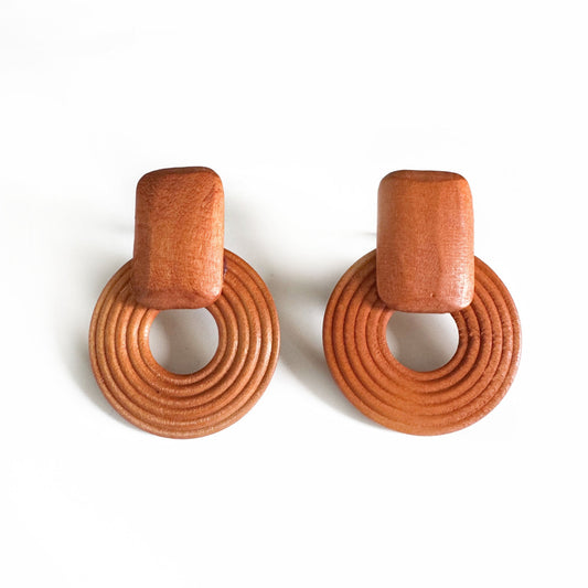 Pippa Tan Clip On Wooden Earrings