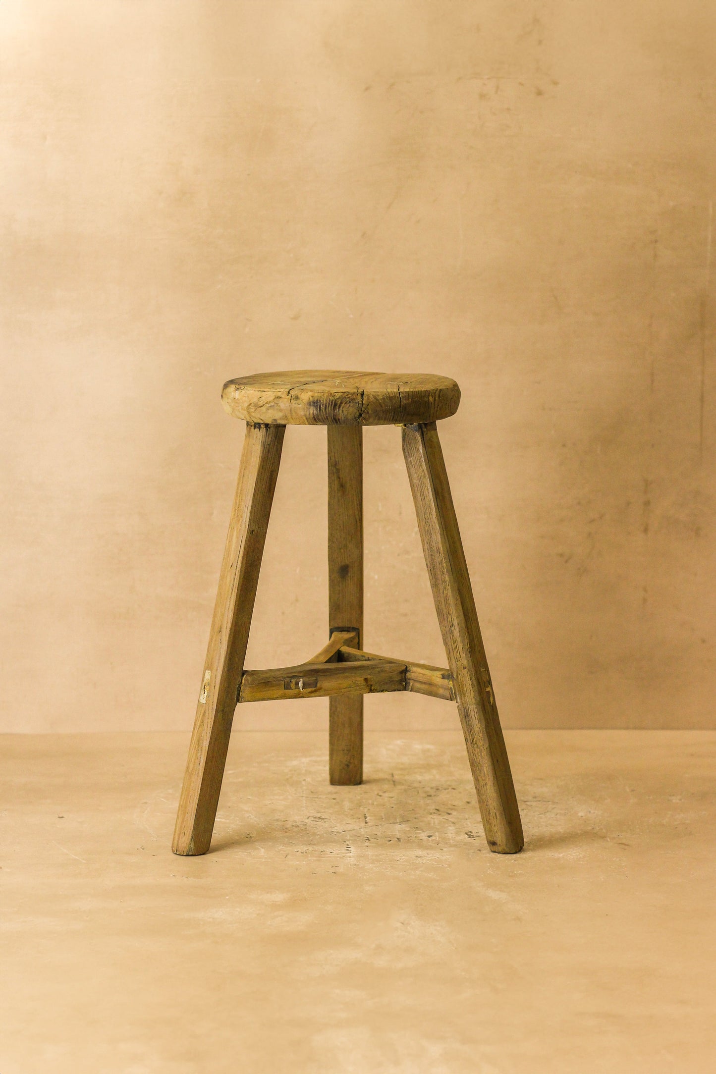 Vintage Rustic Elm Wood Stool - Round - No 46