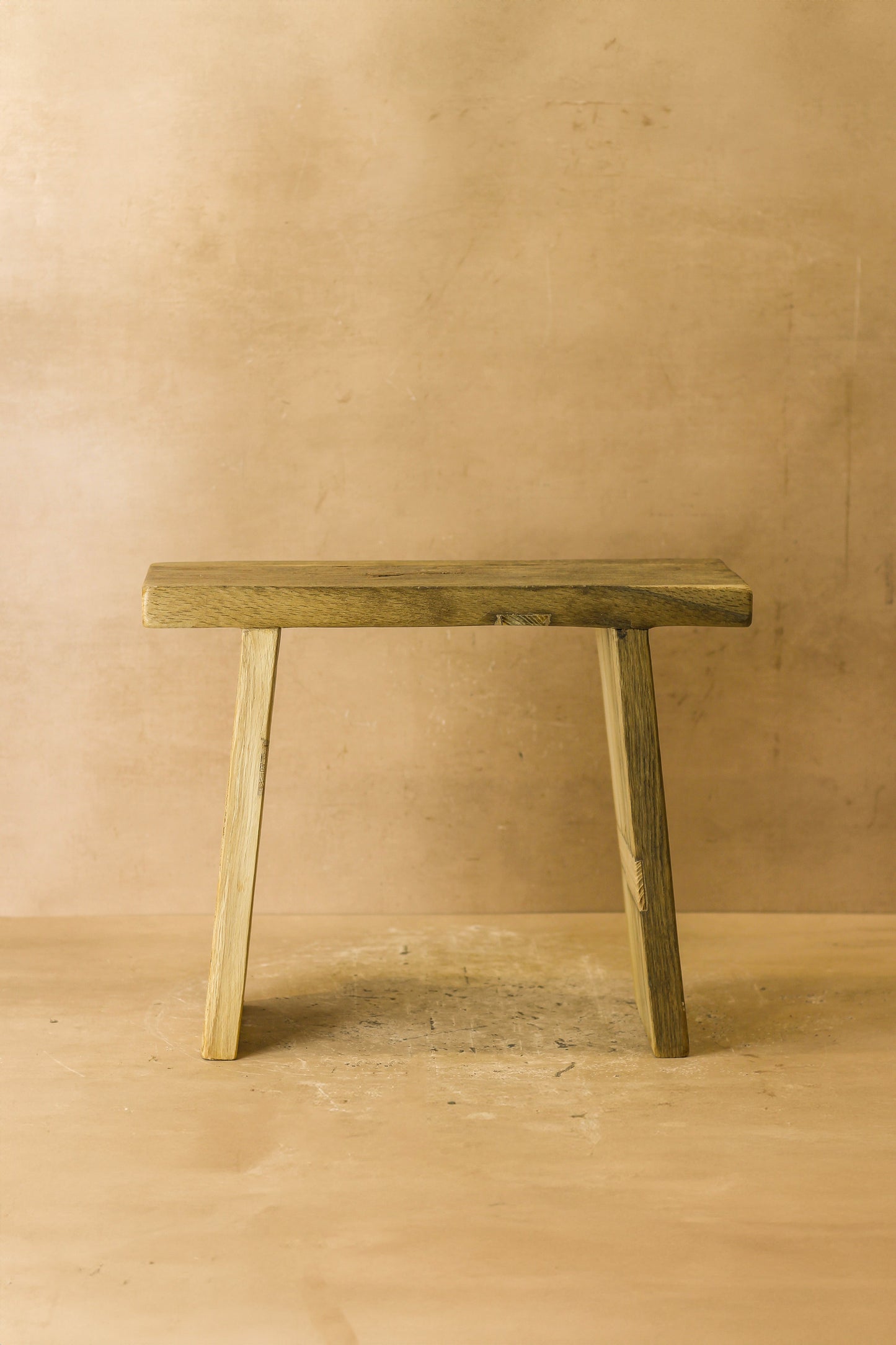 Vintage Rustic Square Elm Wood Stool - No 1