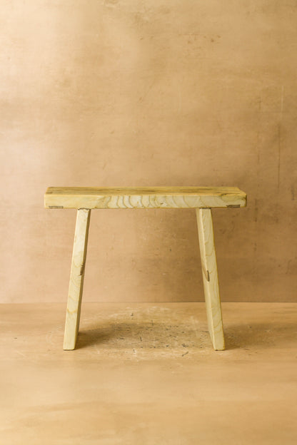 Vintage Rustic Square Elm Wood Stool - No 2