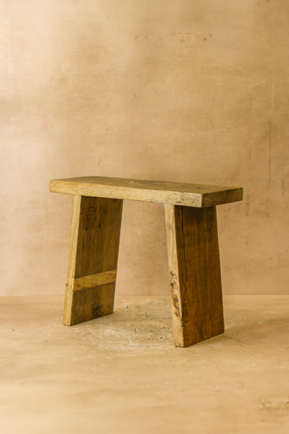 Vintage Rustic Square Elm Wood Stool - No 4