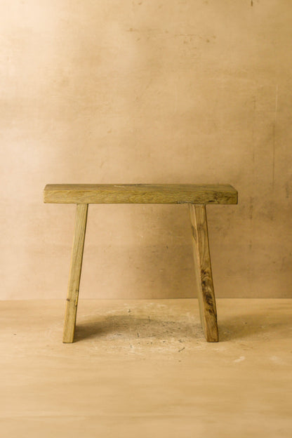 Vintage Rustic Square Elm Wood Stool - No 4