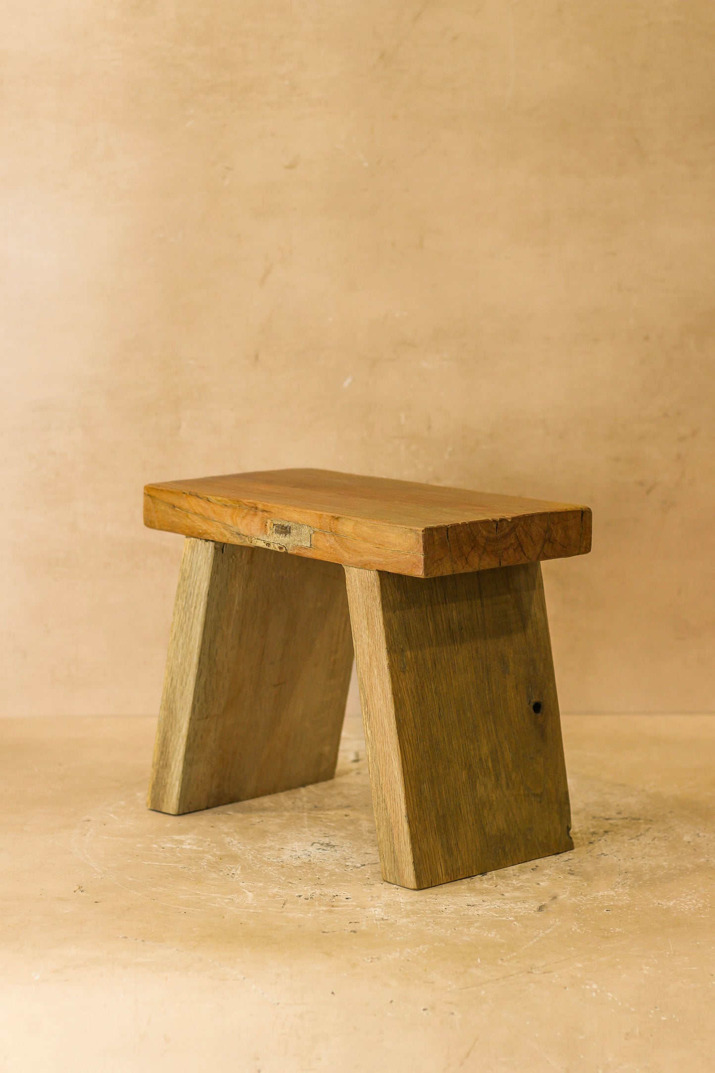 Vintage Rustic Square Elm Wood Stool - Small - No 1