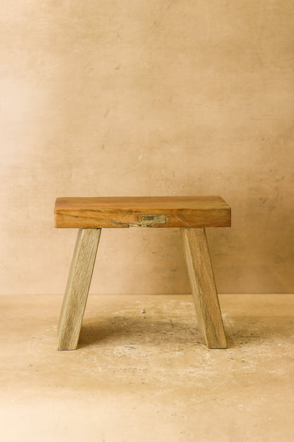 Vintage Rustic Square Elm Wood Stool - Small - No 1