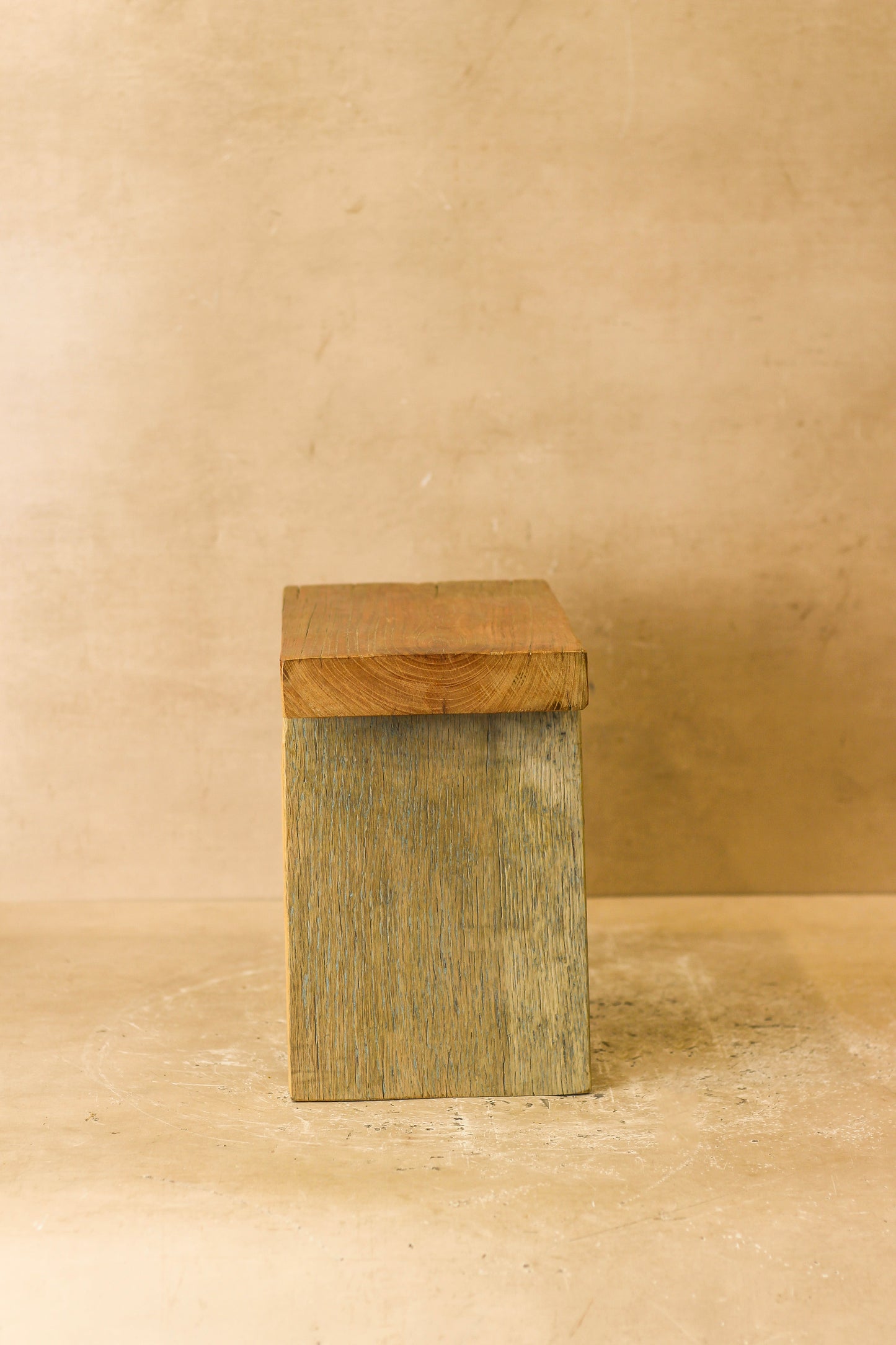 Vintage Rustic Square Elm Wood Stool - Small - No 1