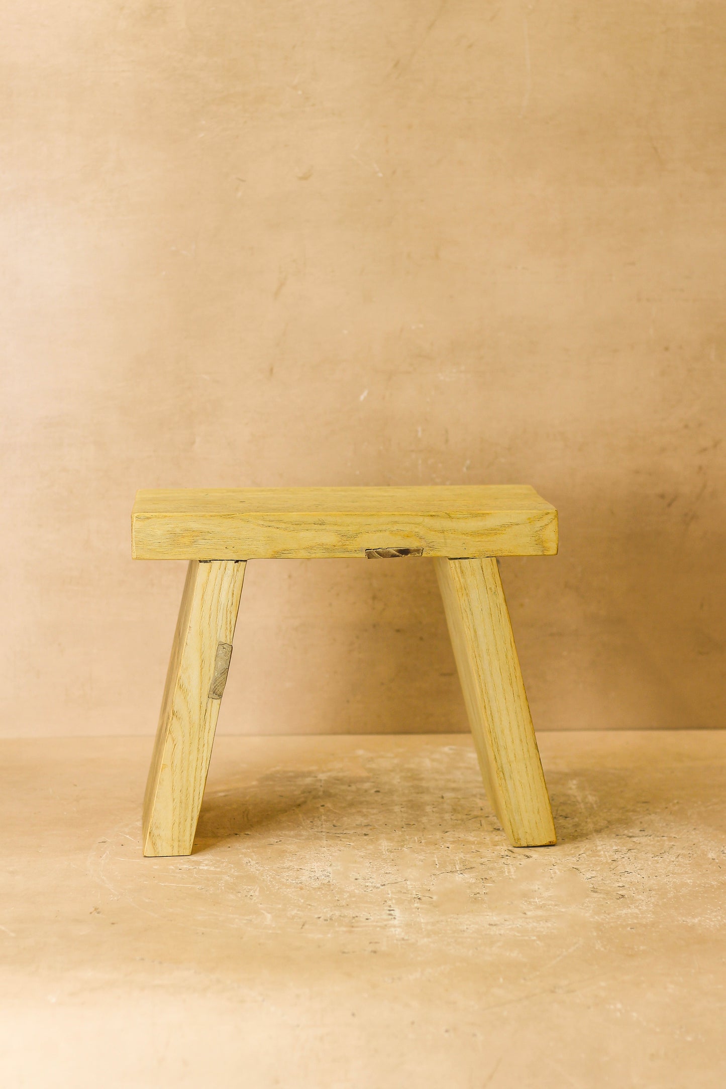Vintage Rustic Square Elm Wood Stool - Small - No 2