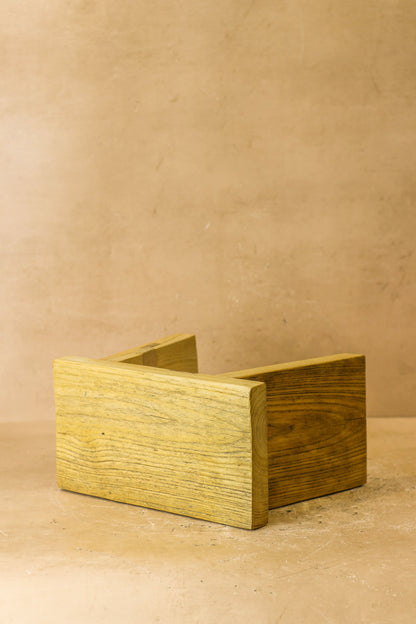 Vintage Rustic Square Elm Wood Stool - Small - No 2