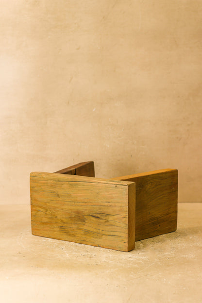 Vintage Rustic Square Elm Wood Stool - Small - No 4