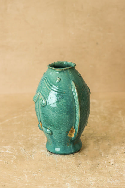Vintage Turquoise Twin Fish Vase - No 1